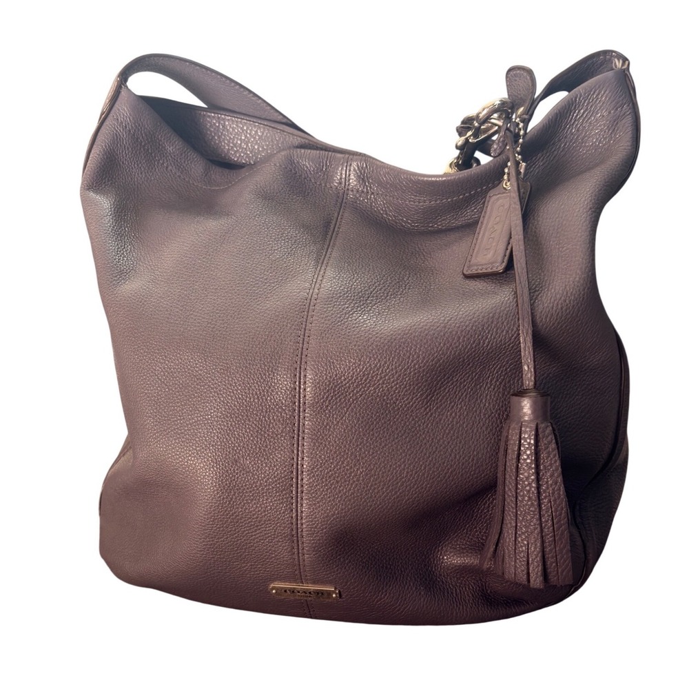 Coach Pebbled Leather Hobo Shoulder Bag Brown Tassel Large Slouchy‎ Boho Purse